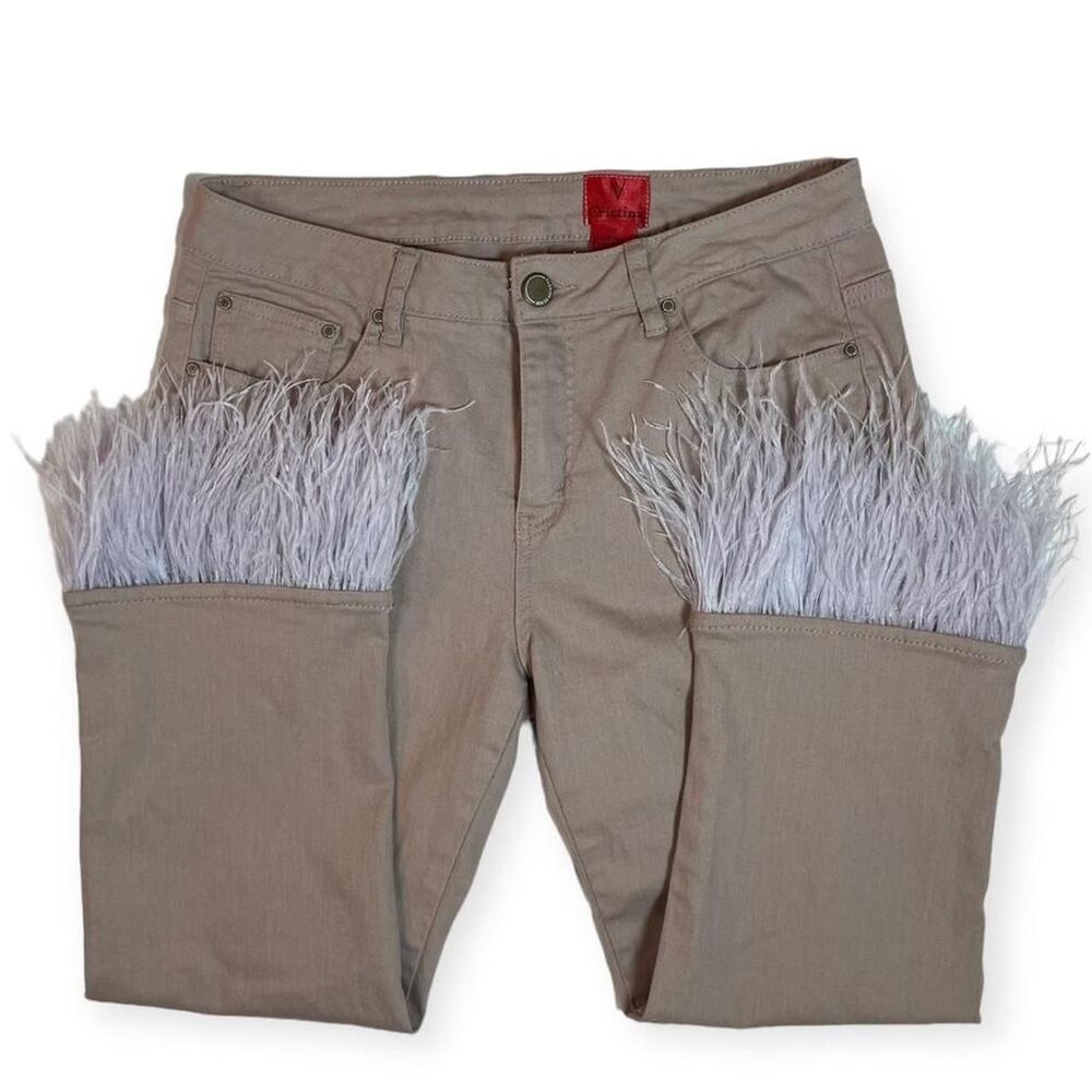 Vintage feather trim pants